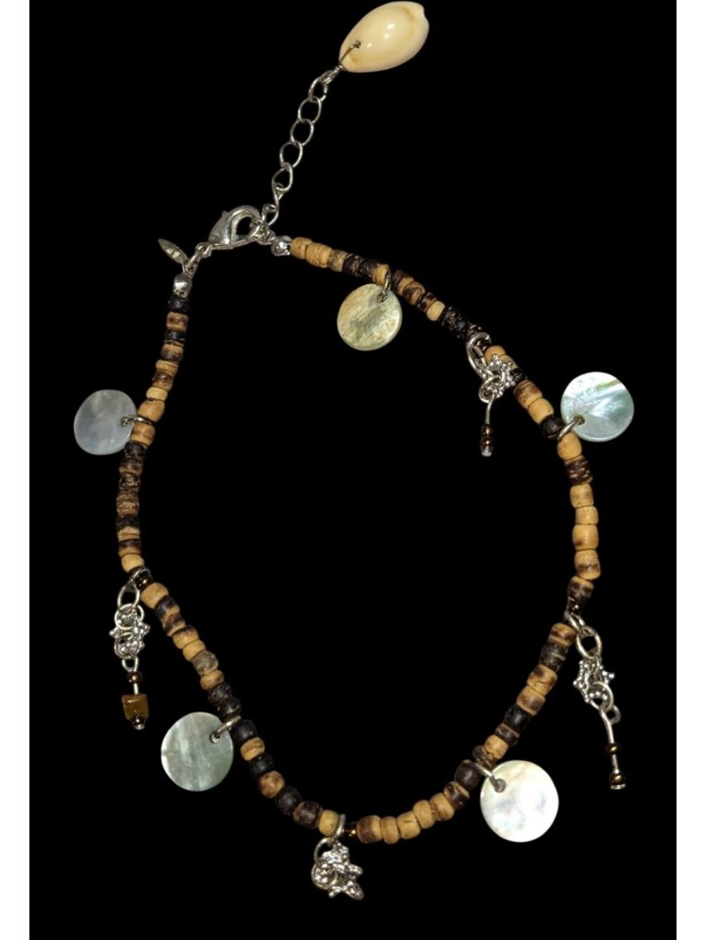 Boho 70s Vintage Avon Shell Charm Coconut Bead Bracelet